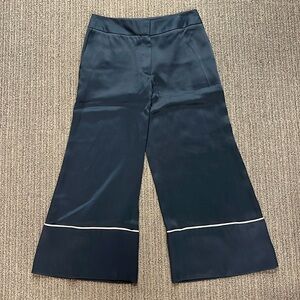 MONSE navy poly blend silky wide leg cropped pajama style pant.